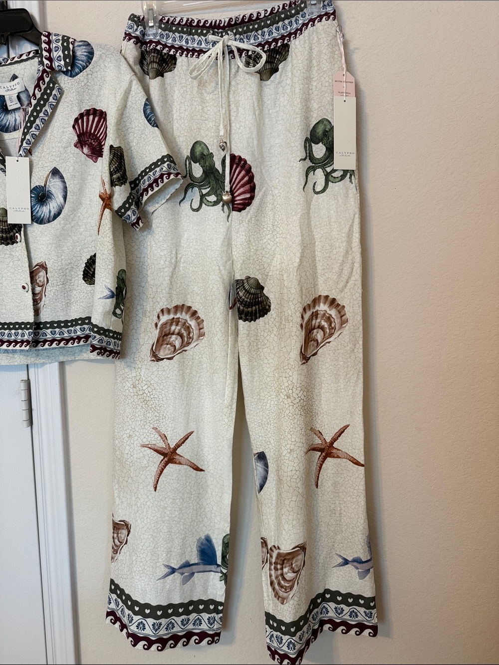 Calypso St. Barth Cream Nautical Shell & Octopus Wide Leg Pant Set - Picture 3 of 8